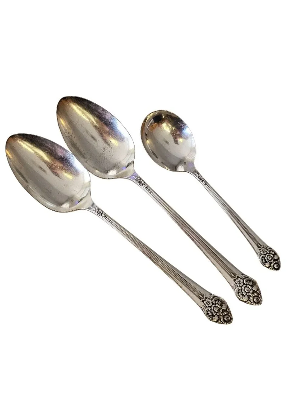 3 Rogers Plantation Silverplate Serving Spoons Oneida Silver Rose Floral vtg